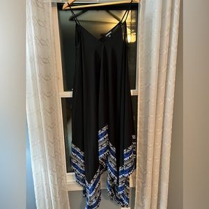 Black spaghetti strap asymmetrical dress
